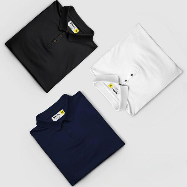 Poly Cotton Solid Half Sleeves Mens Polo T-shirt (Pack of 3) - Shoporaa