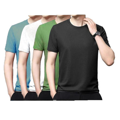 Polyester Stretchable Solid Half Sleeves Mens Round Neck T-Shirt Pack Of 4 - Shoporaa