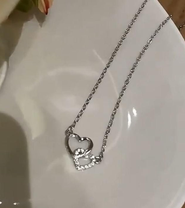 Women's Dual Heart Pendant with Chain Micro Plating - Shoporaa