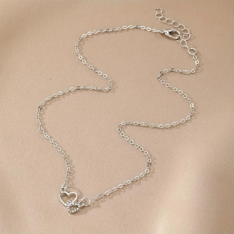 Women's Dual Heart Pendant with Chain Micro Plating - Shoporaa