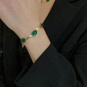 Oval Green Crystal Pendant Necklace Set With Bracelet - Shoporaa