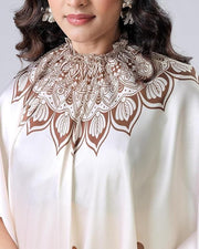 Satin Silk Printed Kaftan Saree With Unstitched Blouse - Shoporaa