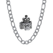 Silver plated chain with silver plated KGF LION shape adjustable ring combo set Rhodium Plated Stainless Steel Chain - Shoporaa