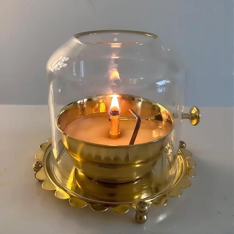 Golden Brass Akhand Diya Oil Lamp with Rotating Wick - Shoporaa