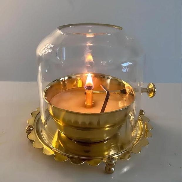 Golden Brass Akhand Diya Oil Lamp with Rotating Wick - Shoporaa