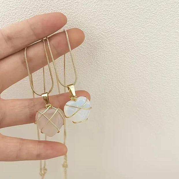 Fashion Metal Wrapped Love Heart Crystal Stone Pendant - Shoporaa