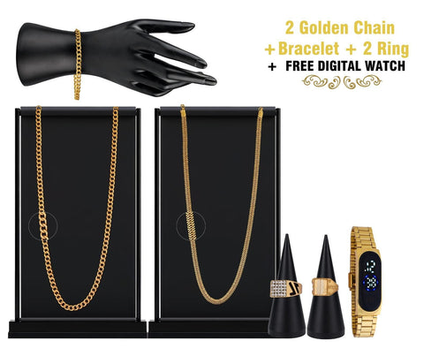 Combo of 2 Chain + 1 Bracelet + 2 Ring with 1 Free Digital Watch - Shoporaa