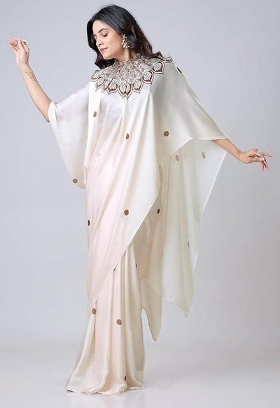 Satin Silk Printed Kaftan Saree With Unstitched Blouse - Shoporaa