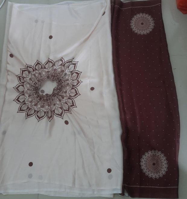 Satin Silk Printed Kaftan Saree With Unstitched Blouse - Shoporaa