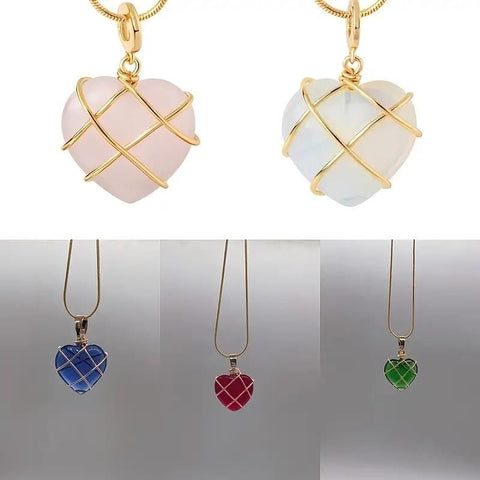 Fashion Metal Wrapped Love Heart Crystal Stone Pendant - Shoporaa