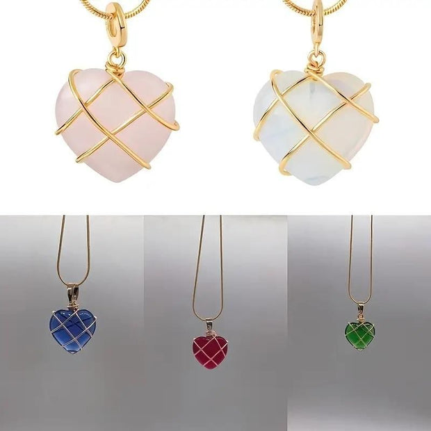 Fashion Metal Wrapped Love Heart Crystal Stone Pendant - Shoporaa