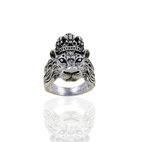 Silver plated chain with silver plated KGF LION shape adjustable ring combo set Rhodium Plated Stainless Steel Chain - Shoporaa