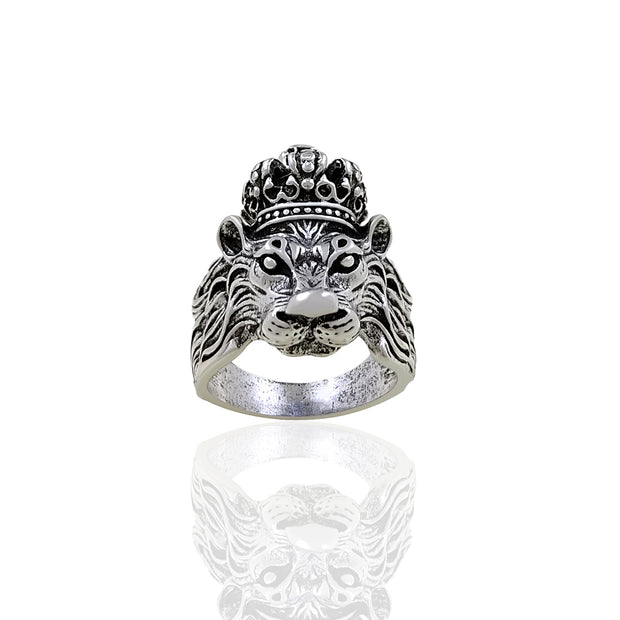 Silver plated chain with silver plated KGF LION shape adjustable ring combo set Rhodium Plated Stainless Steel Chain - Shoporaa