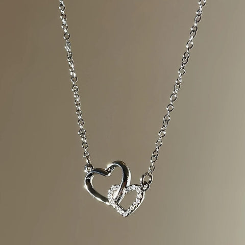Women's Dual Heart Pendant with Chain Micro Plating - Shoporaa