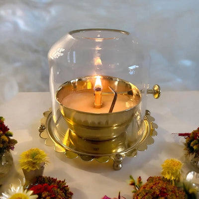 Golden Brass Akhand Diya Oil Lamp with Rotating Wick - Shoporaa