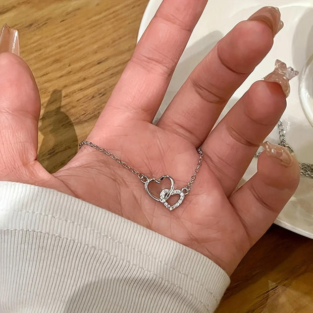 Women's Dual Heart Pendant with Chain Micro Plating - Shoporaa