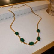 Oval Green Crystal Pendant Necklace Set With Bracelet - Shoporaa